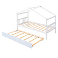 Twin Size Wooden House Bed With Twin Size Trundle, White White Solid Wood