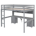 Full Size Loft Bed With Desk, Cabinets, Drawers And Bedside Tray, Charging Station, Gray Gray Solid Wood Mdf