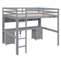 Full Size Loft Bed With Desk, Cabinets, Drawers And Bedside Tray, Charging Station, Gray Gray Solid Wood Mdf