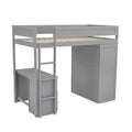 Wood Twin Size Loft Bed With Wardrobes And 2 Drawer Desk With Cabinet, Gray Gray Solid Wood Mdf