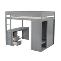 Wood Full Size Loft Bed With Wardrobes And 2 Drawer Desk With Cabinet, Gray Gray Solid Wood Mdf