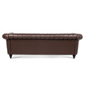 83.46'' Brown Pu Rolled Arm Chesterfield Three Seater Sofa. Dark Brown Pu