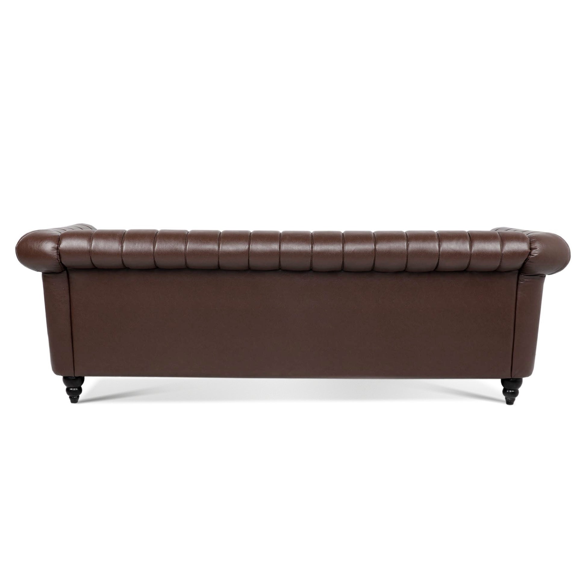 83.46'' Brown Pu Rolled Arm Chesterfield Three Seater Sofa. Dark Brown Pu