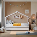 Twin Size Wooden House Bed With Twin Size Trundle, White White Solid Wood