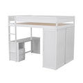 Wood Full Size Loft Bed With Wardrobes And 2 Drawer Desk With Cabinet, White White Solid Wood Mdf