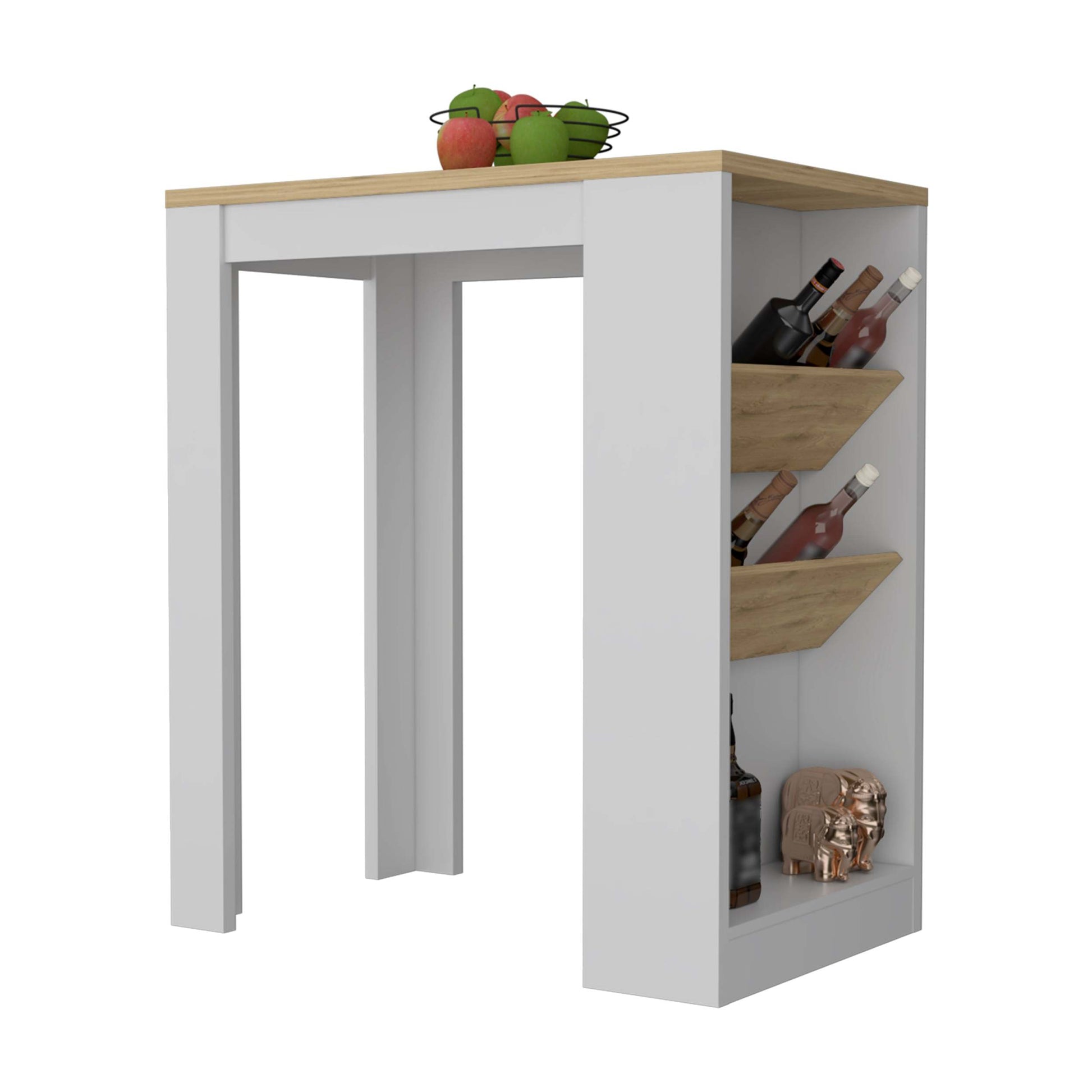 Desoto Wine Storage Pedestal Kitchen Island White And Macadamia White Mdf