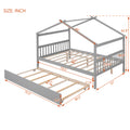 Full Size Wooden House Bed With Twin Size Trundle, Gray Gray Solid Wood
