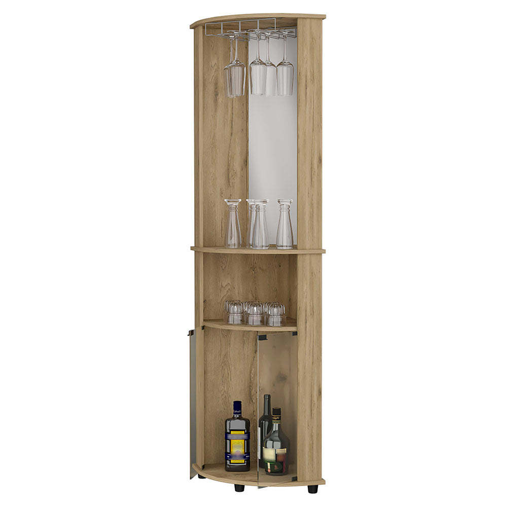 Kempwell 2 Door 2 Shelf Corner Bar Cabinet With Glass Rack Macadamia Brown Mdf