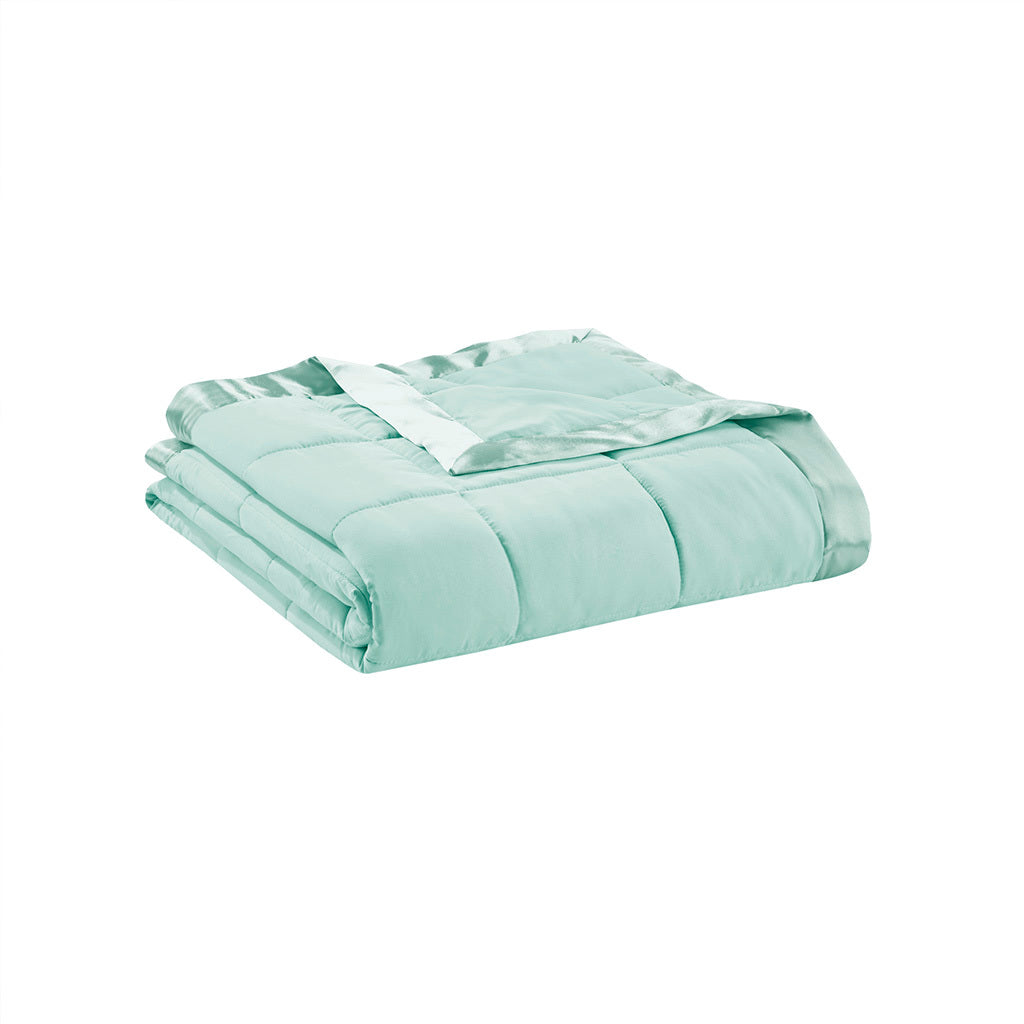 Lightweight Down Alternative Blanket With Satin Trim Seafoam Polyester