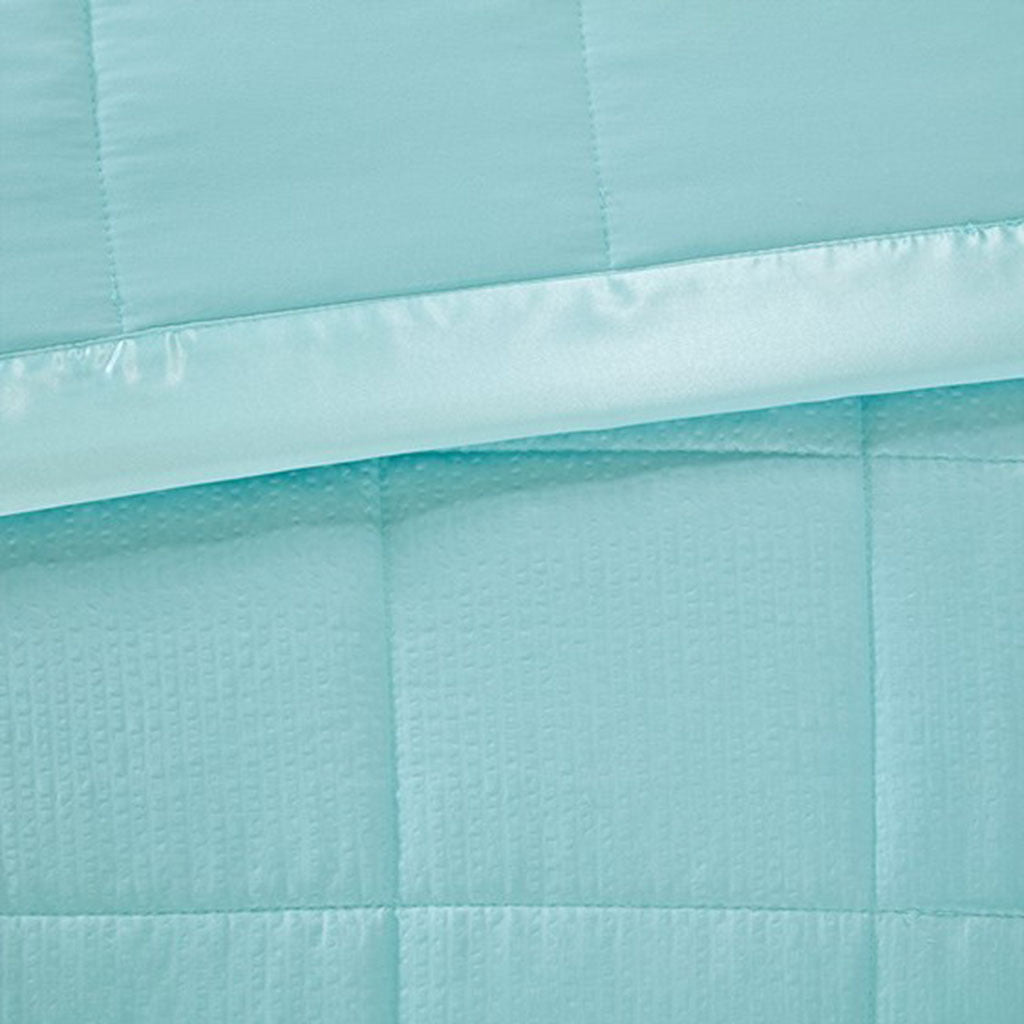 Oversized Down Alternative Blanket With Satin Trim Aqua Polyester