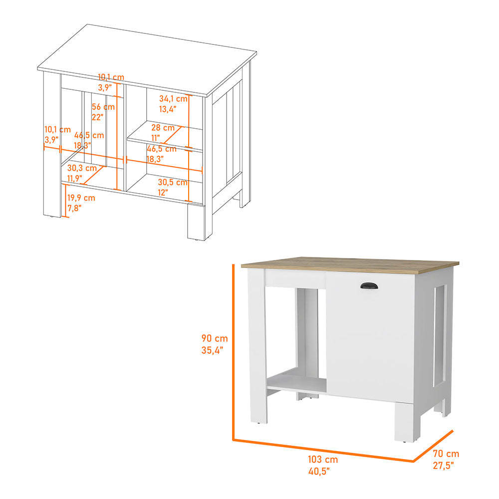 Vancouver 1 Door Kitchen Island With Open Shelf White And Macadamia White Mdf