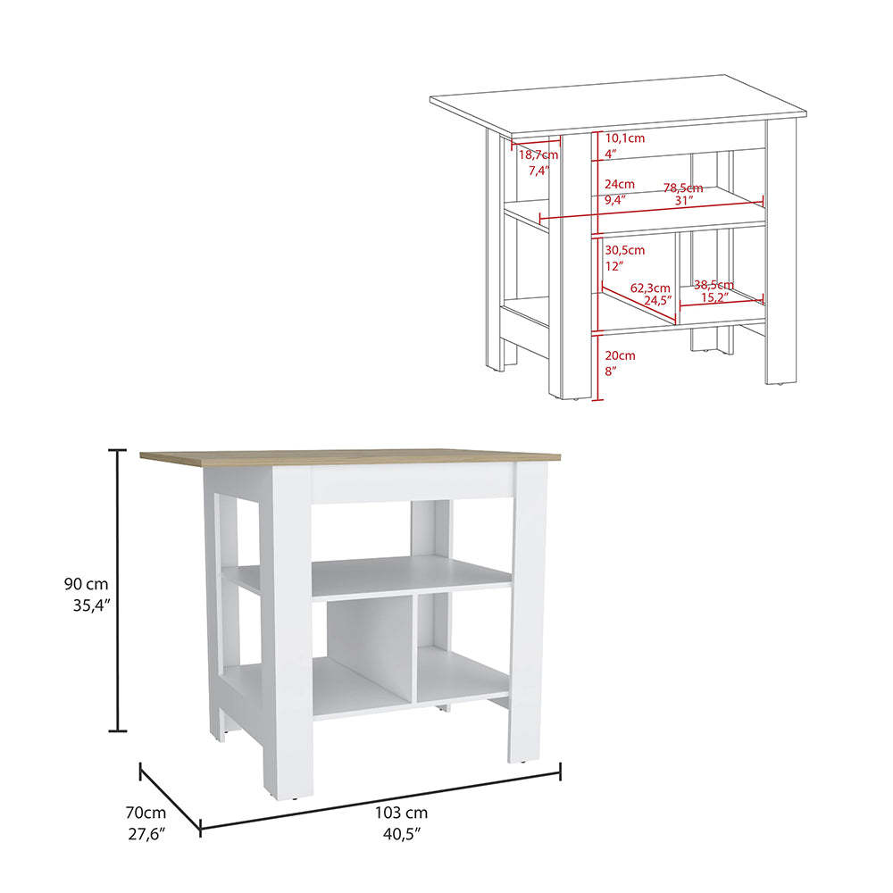 Adeline 3 Shelf Kitchen Island White And Macadamia White Mdf