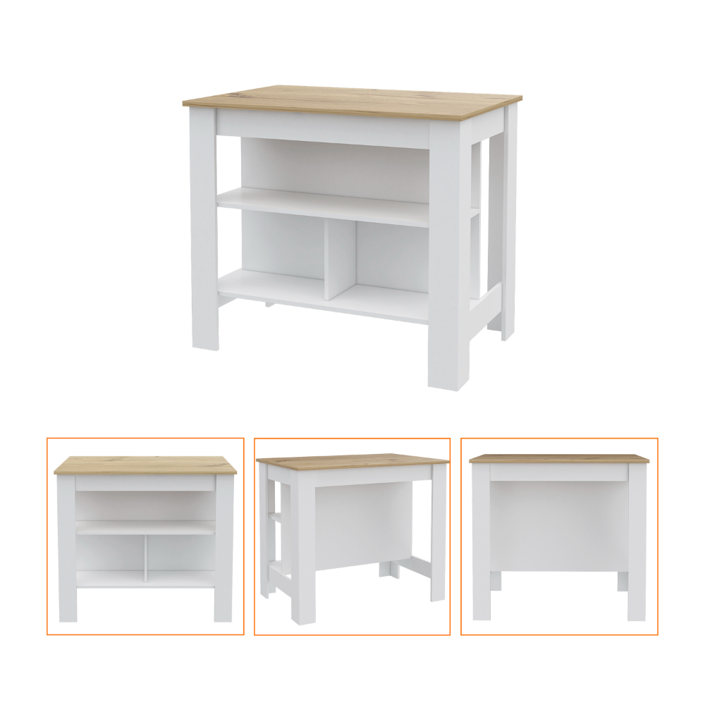 Sierra 7 Shelf 4 Door 2 Piece Kitchen Set, Upper Wall Cabinet And Kitchen Island White And Light Oak White Mdf
