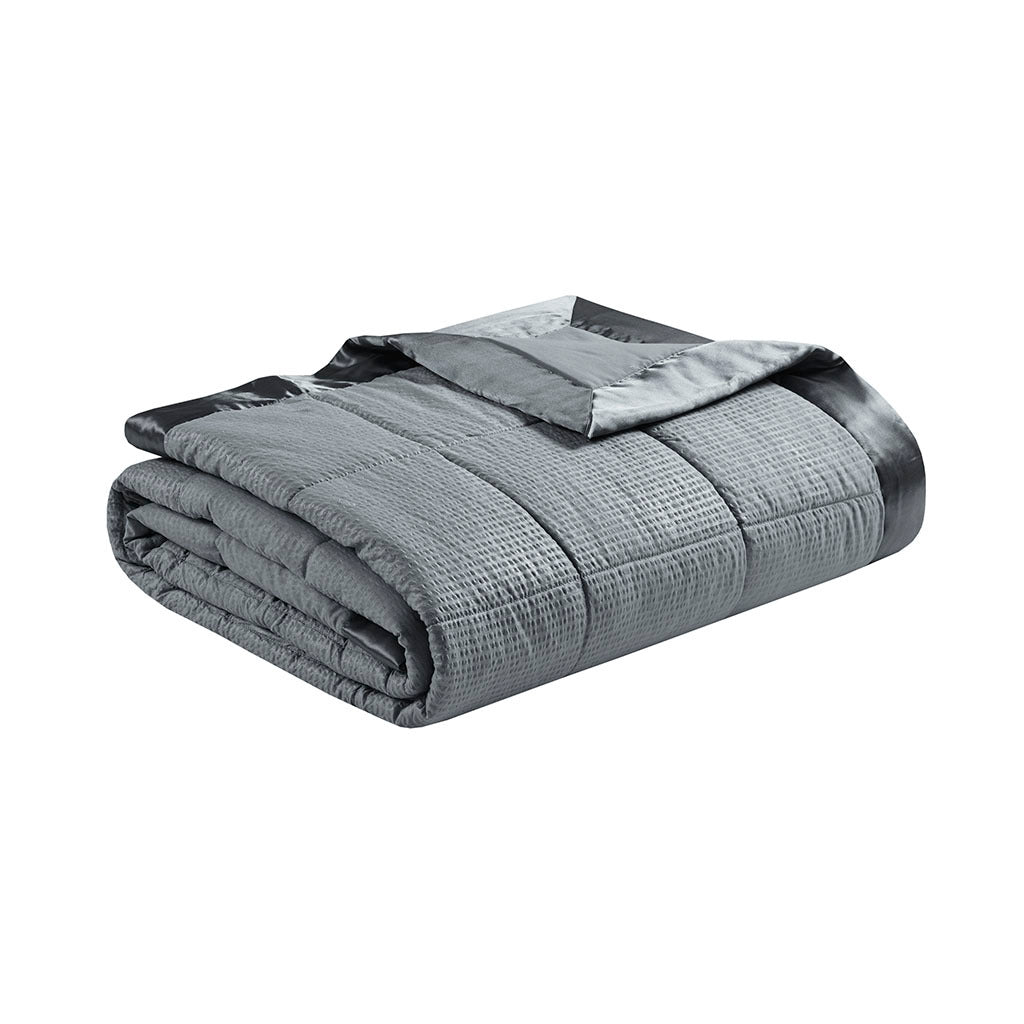 Oversized Down Alternative Blanket With Satin Trim Charcoal Polyester