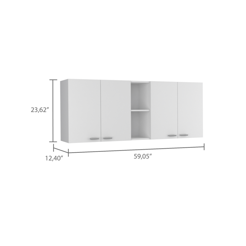 Sierra 7 Shelf 4 Door 2 Piece Kitchen Set, Upper Wall Cabinet And Kitchen Island White And Walnut White Mdf