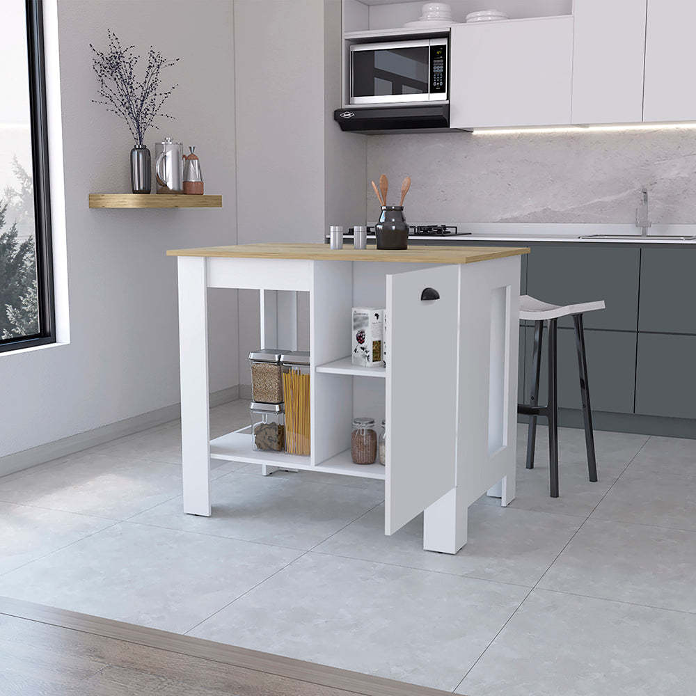 Vancouver 1 Door Kitchen Island With Open Shelf White And Macadamia White Mdf