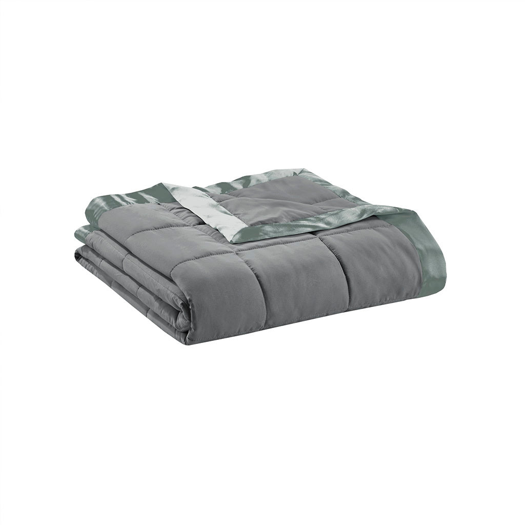 Lightweight Down Alternative Blanket With Satin Trim Charcoal Polyester