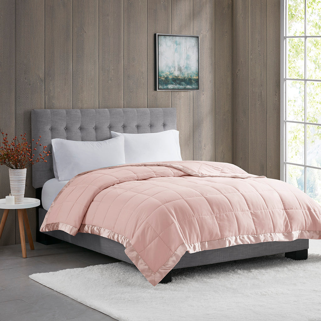 Lightweight Down Alternative Blanket With Satin Trim Blush Polyester