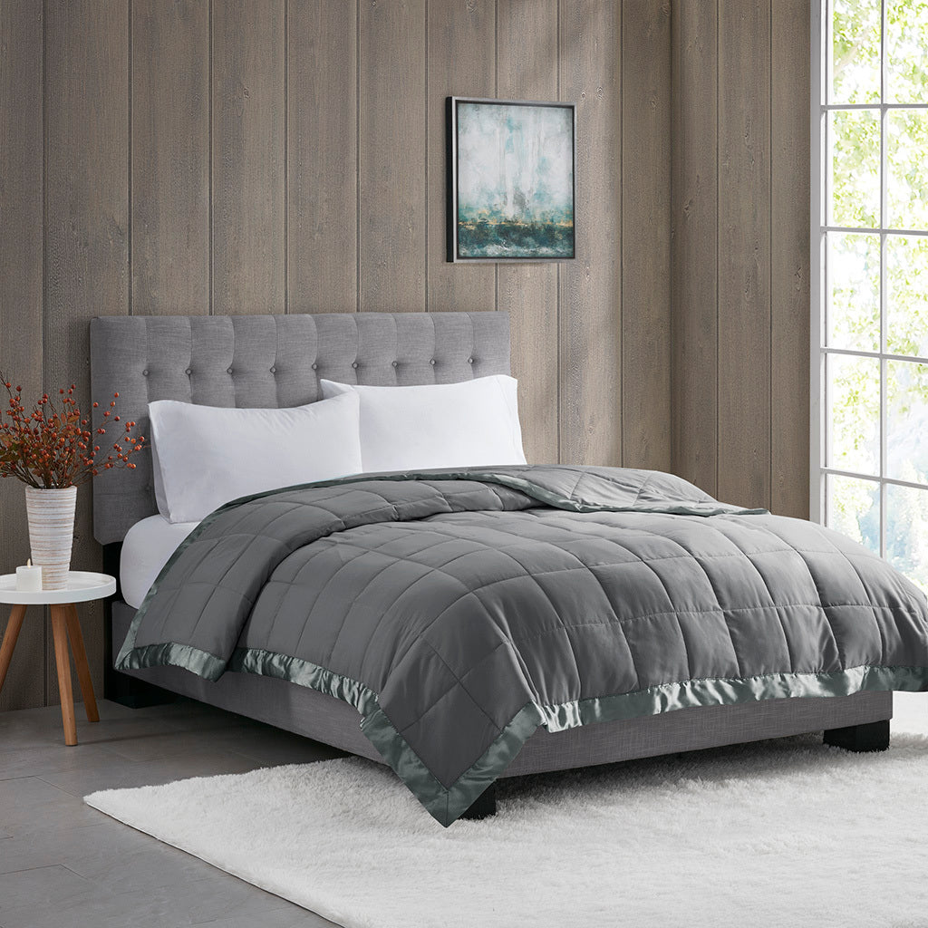 Lightweight Down Alternative Blanket With Satin Trim Charcoal Polyester