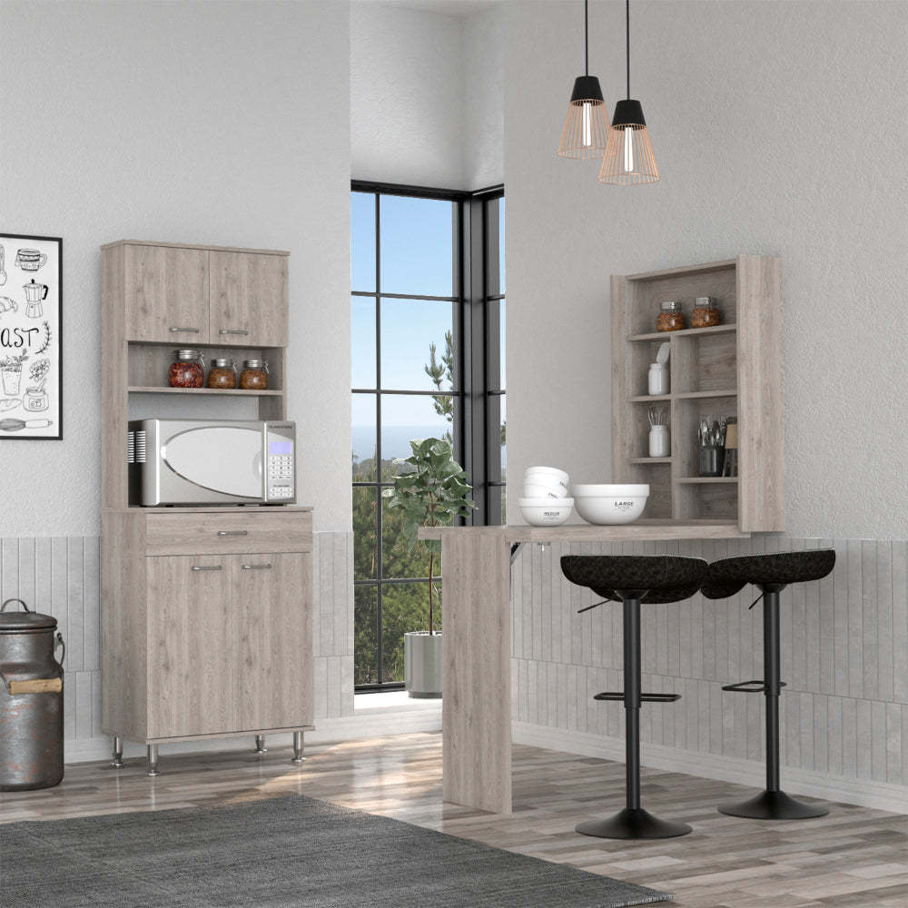Canyon 4 Door 1 Drawer 2 Piece Kitchen Set, Pantry And Functional Table Light Gray Gray Mdf