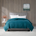 Lightweight Down Alternative Blanket With Satin Trim Teal Polyester