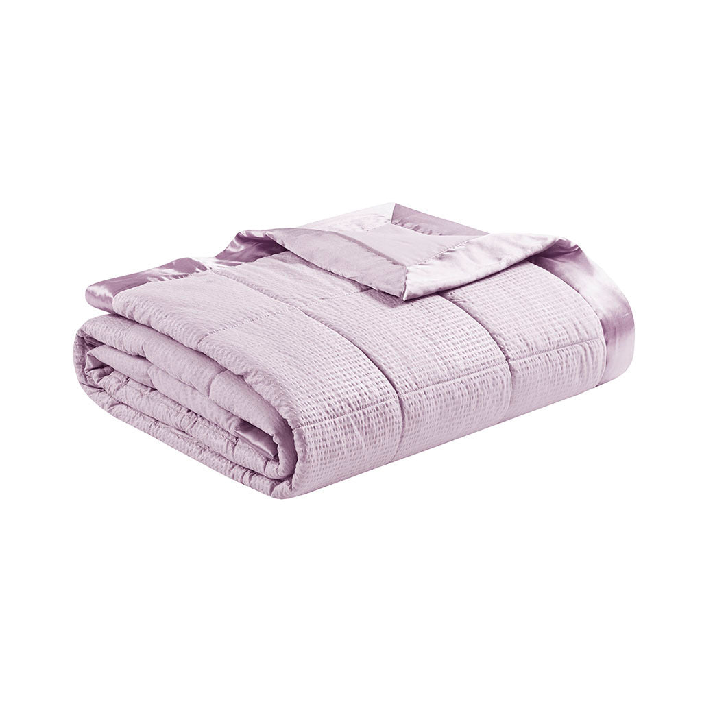 Oversized Down Alternative Blanket With Satin Trim Lilac Polyester