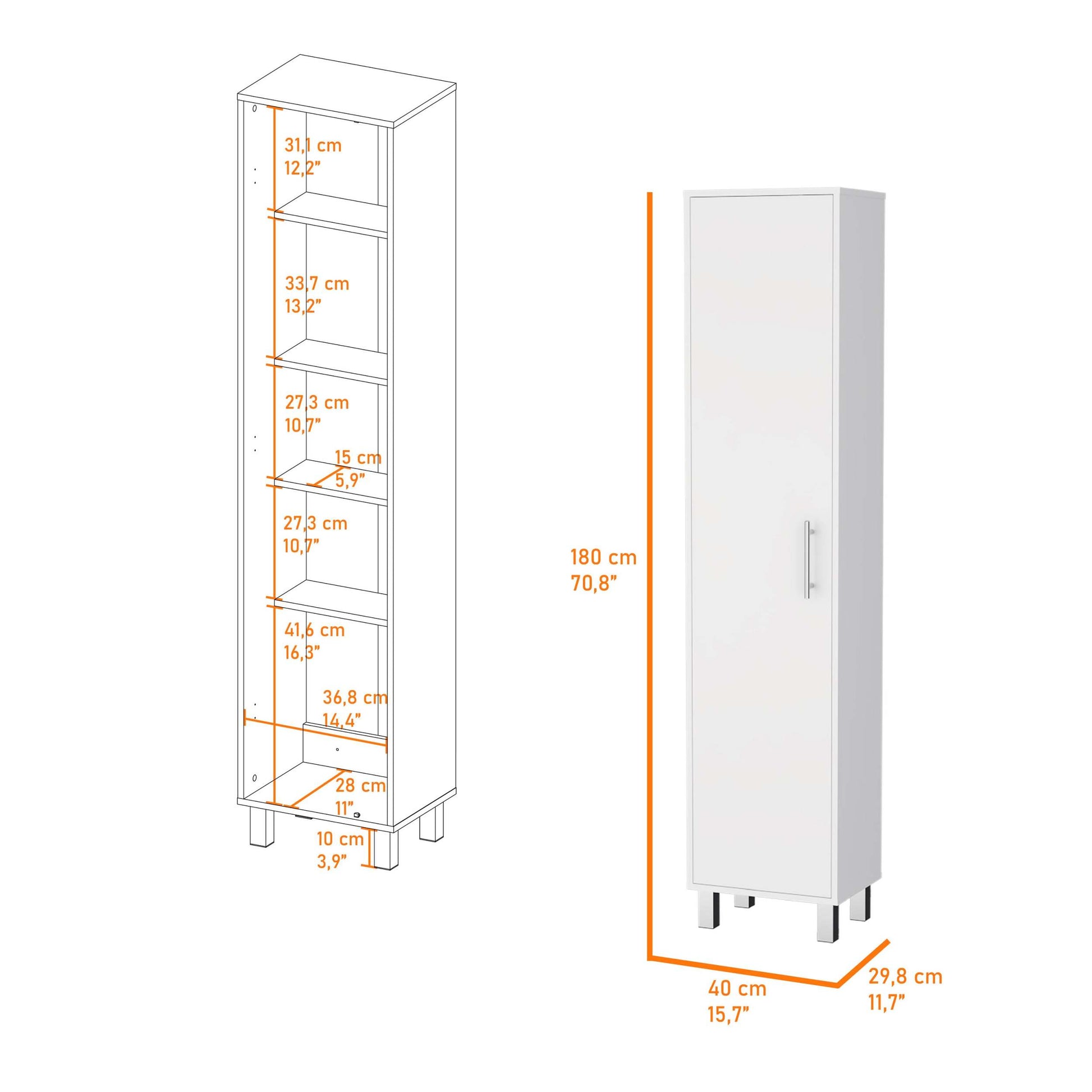 Andrews 1 Door 5 Shelf Tall Storage Cabinet White Freestanding 5 Or More Shelves White White Primary Living Space Mdf