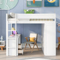 Wood Full Size Loft Bed With Wardrobes And 2 Drawer Desk With Cabinet, White White Solid Wood Mdf