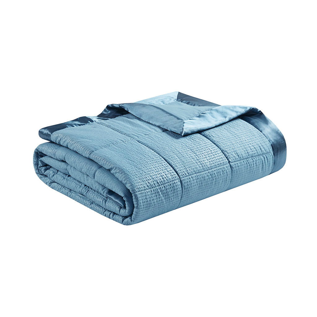 Oversized Down Alternative Blanket With Satin Trim Slate Blue Polyester