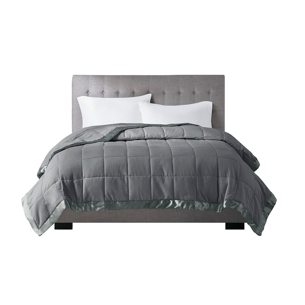 Lightweight Down Alternative Blanket With Satin Trim Charcoal Polyester