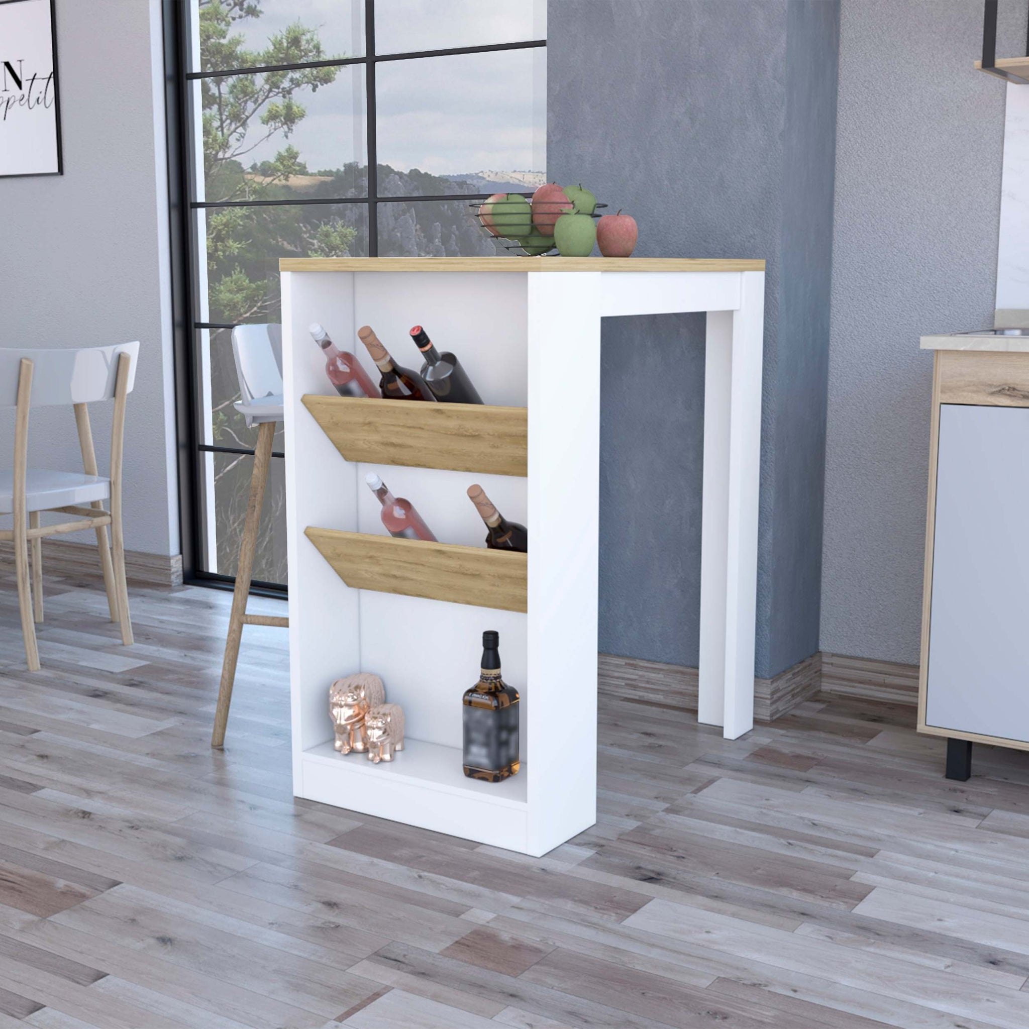 Desoto Wine Storage Pedestal Kitchen Island White And Macadamia White Mdf