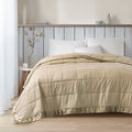 Oversized Down Alternative Blanket With Satin Trim Taupe Polyester