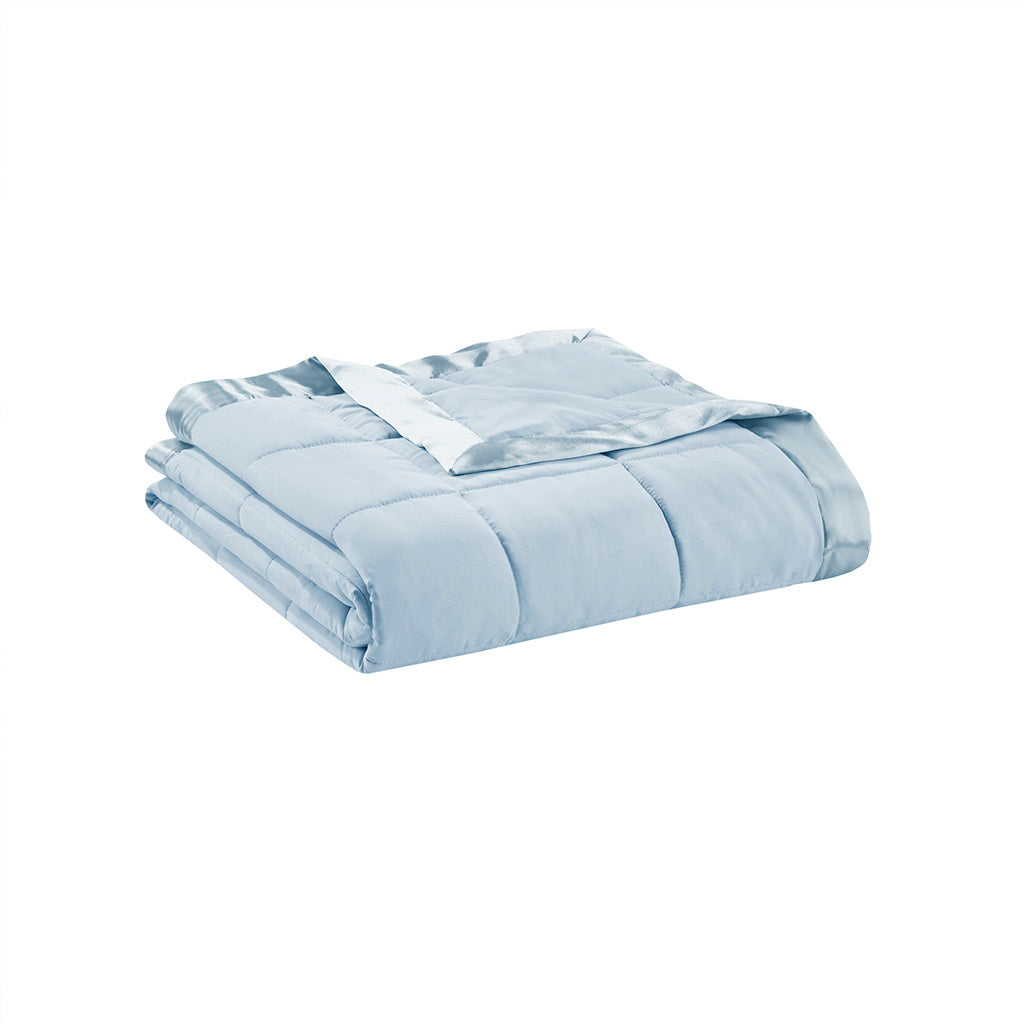 Lightweight Down Alternative Blanket With Satin Trim Blue Polyester