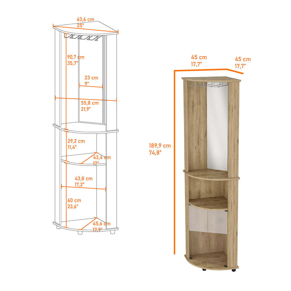 Kempwell 2 Door 2 Shelf Corner Bar Cabinet With Glass Rack Macadamia Brown Mdf