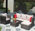 Rattan Patio Furniture Set Wicker Sofa Cushioned Sectional Furniture Set Garden Patio Sofa Set 4 Pieces, Brown Brown Rattan