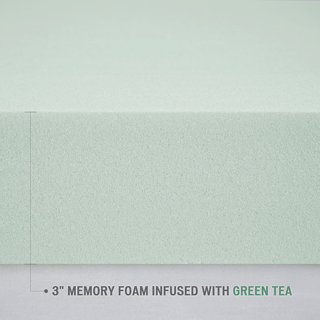 3" Green Tea Foam Topper With Cooling Removable Cover Green Polyester