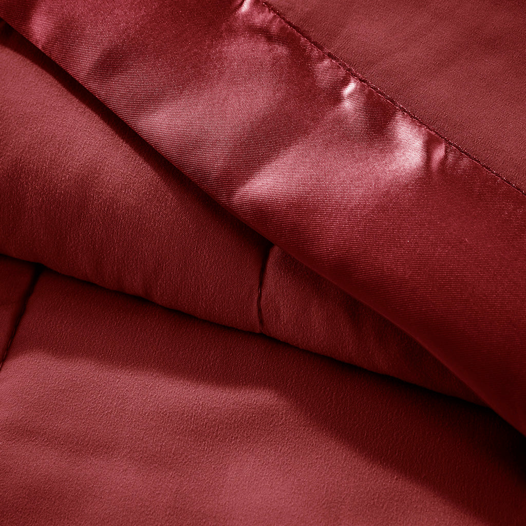 Lightweight Down Alternative Blanket With Satin Trim Burgundy Polyester