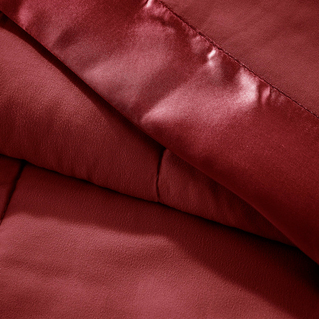 Lightweight Down Alternative Blanket With Satin Trim Burgundy Polyester