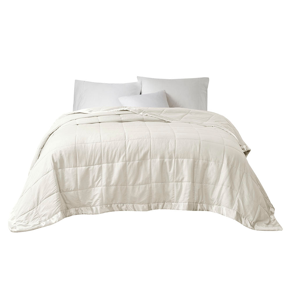 Oversized Down Alternative Blanket With Satin Trim Ivory Polyester