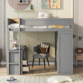 Wood Full Size Loft Bed With Wardrobes And 2 Drawer Desk With Cabinet, Gray Gray Solid Wood Mdf