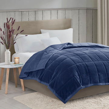 Reversible Heiq Smart Temperature Down Alternative Blanket Navy Microfiber