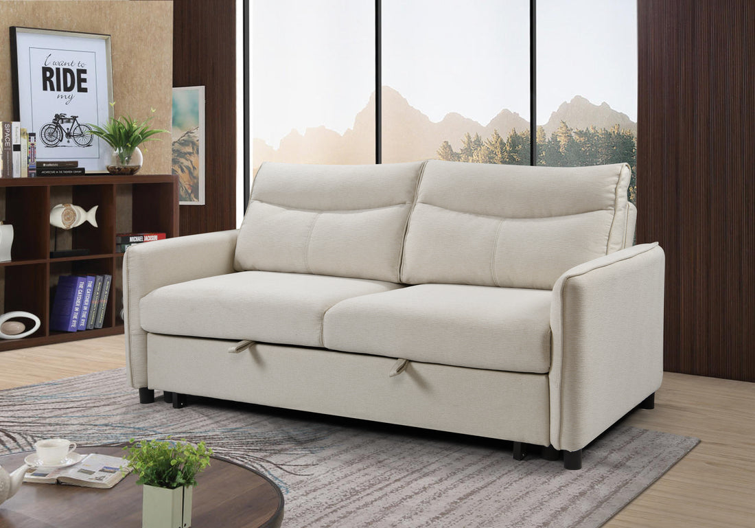 3 In 1 Convertible Sleeper Sofa Bed, Modern Fabric Loveseat Futon Sofa Couch W Pullout Bed, Small Beautiful Seat Lounge Sofa W Reclining Backrest, Furniture For Living Room, Beige Beige Foam Upholstered