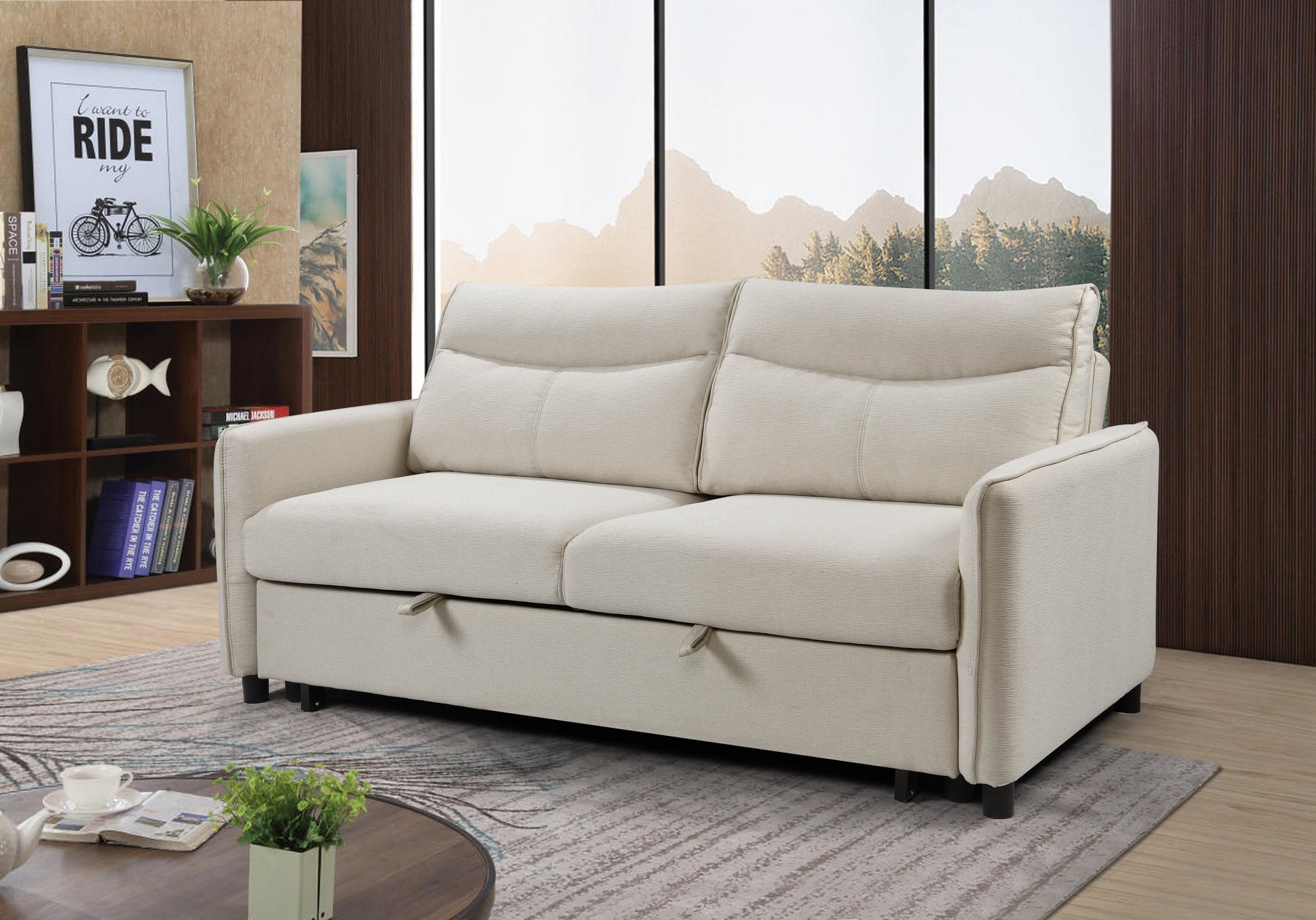 3 In 1 Convertible Sleeper Sofa Bed, Modern Fabric Loveseat Futon Sofa Couch W Pullout Bed, Small Beautiful Seat Lounge Sofa W Reclining Backrest, Furniture For Living Room, Beige Beige Foam Upholstered