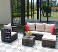 Rattan Patio Furniture Set Wicker Sofa Cushioned Sectional Furniture Set Garden Patio Sofa Set 4 Pieces, Brown Brown Rattan