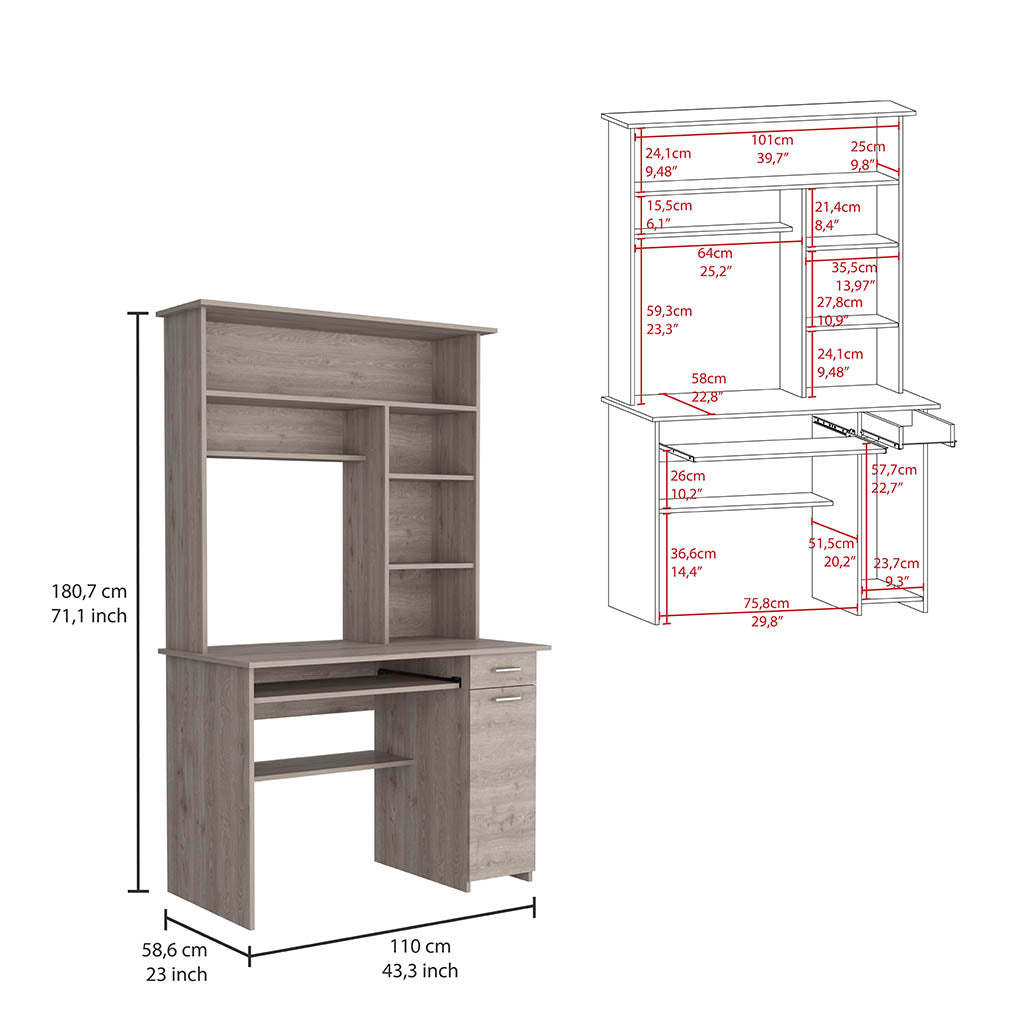 Light Gray 10 Shelf 4 Door 2 Piece Office Set, Bookcase And Desk Gray Mdf