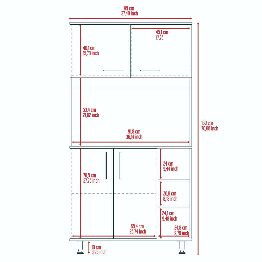 Ralston 7 Shelf 4 Door 2 Piece Kitchen Set, Kitchen Island And Pantry Cabinet White And Light Oak White Mdf