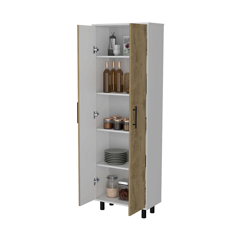 Fagan 2 Door 5 Shelf Kitchen Pantry White And Macadamia White Mdf