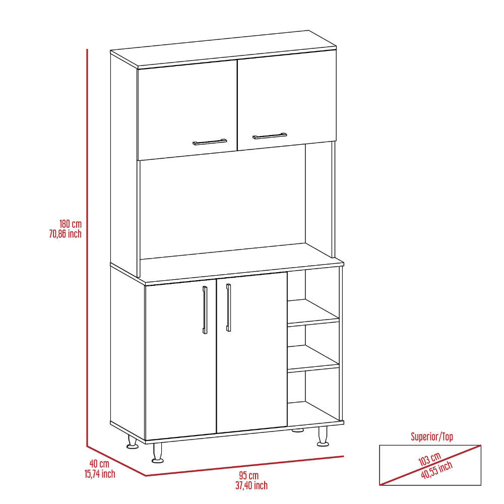 Ralston 7 Shelf 4 Door 2 Piece Kitchen Set, Kitchen Island And Pantry Cabinet White And Light Oak White Mdf