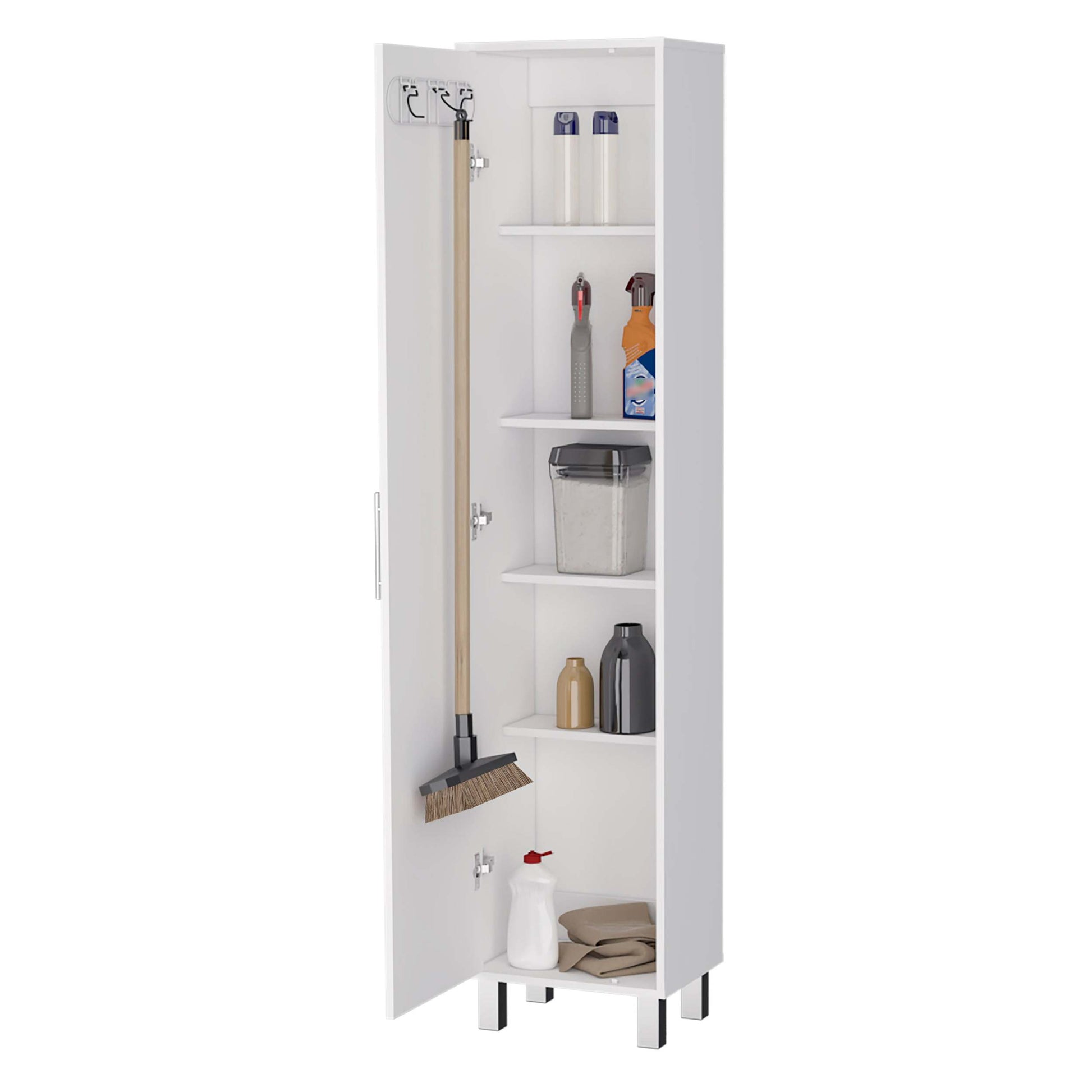 Andrews 1 Door 5 Shelf Tall Storage Cabinet White Freestanding 5 Or More Shelves White White Primary Living Space Mdf