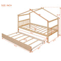 Twin Size Wooden House Bed With Twin Size Trundle, Natural Natural Solid Wood